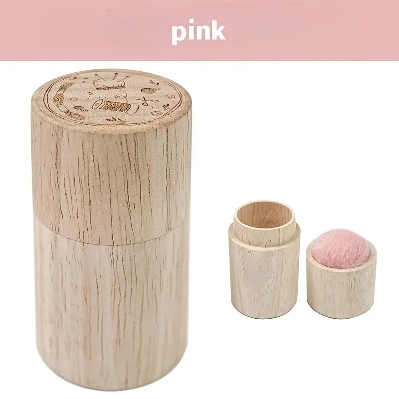 Portable Wooden Sewing Needle Storage With a Pin Cushion