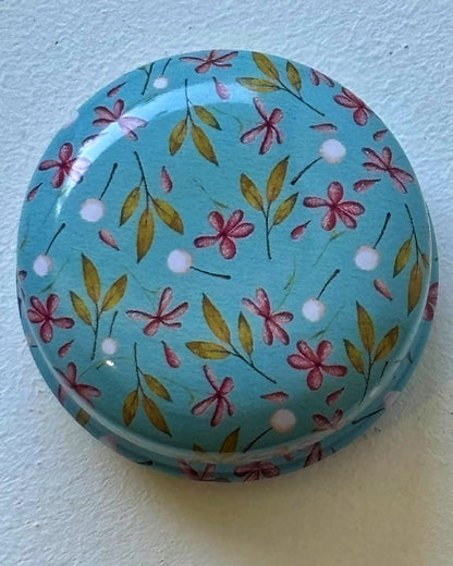 Tiny Round Floral Metal Box with 8 Stitch Markers
