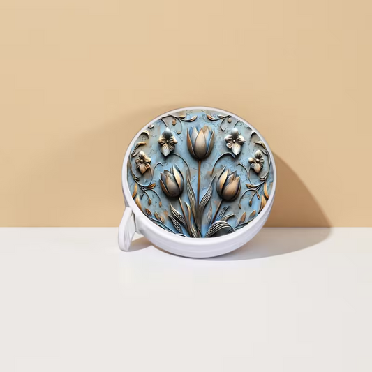 Retractable Tape Measure - Metallic Floral Pattern