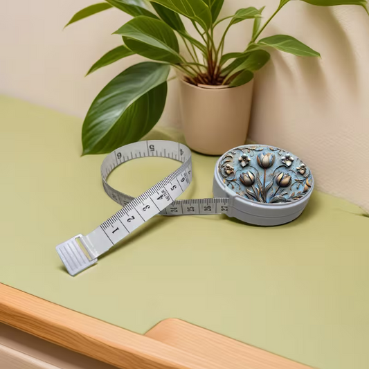 Retractable Tape Measure - Metallic Floral Pattern